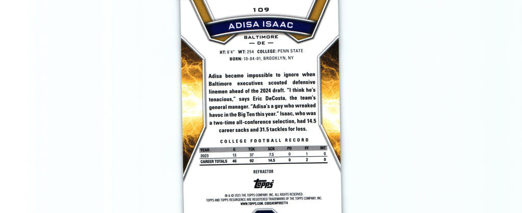 Adisa Isaac 2024 REFRACTOR Topps #109 RC