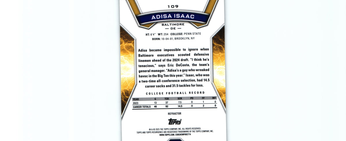 Adisa Isaac 2024 REFRACTOR Topps #109 RC