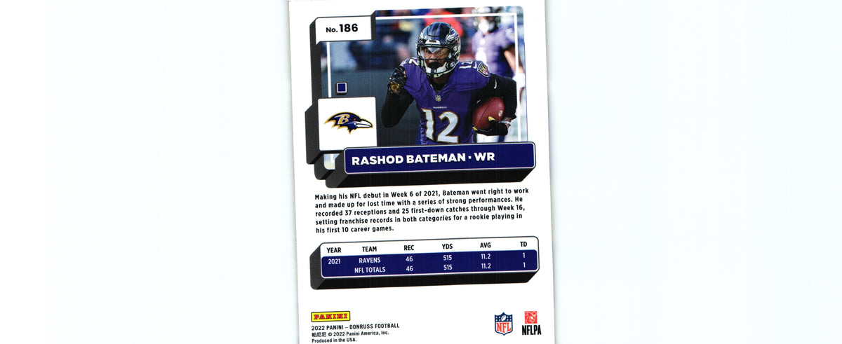 Rashod Bateman 2022 PRESS PROOF YELLOW Donruss #186