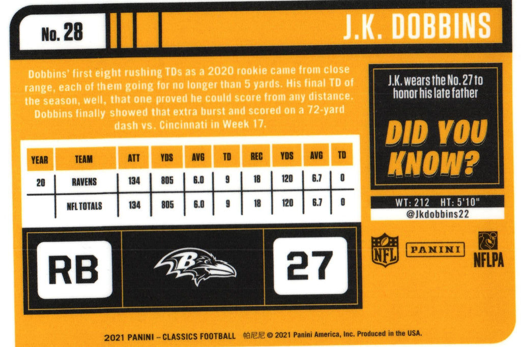 J.K. Dobbins 2021 SILVER Classics #28