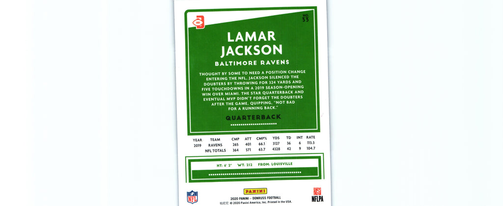Lamar Jackson 2020 PRESS PROOF BLUE Donruss #33b