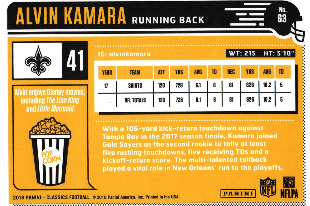 Alvin Kamara 2018 Classics #63