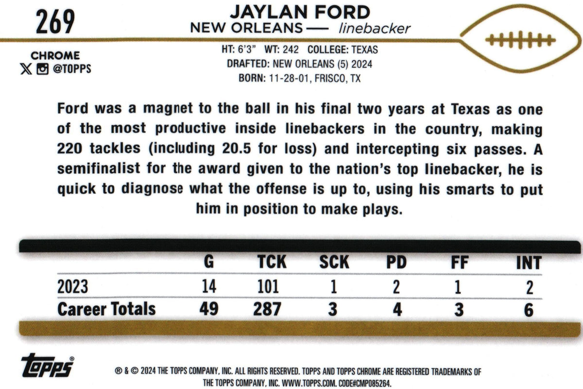 Jaylan Ford 2024 X-FRACTOR Topps #269 RC