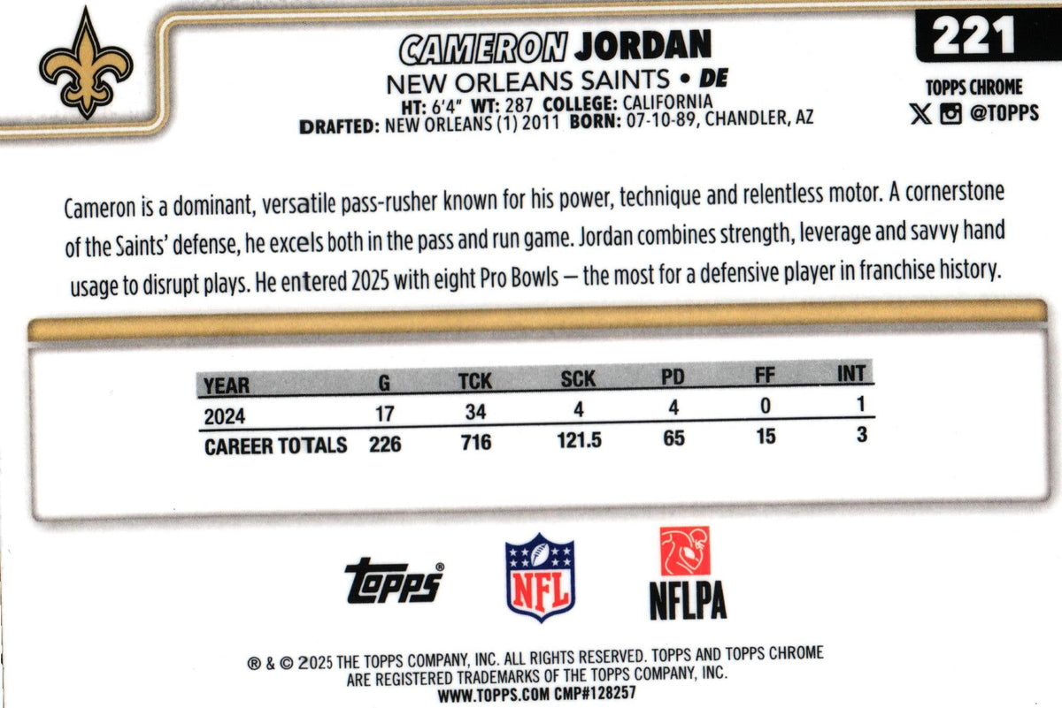 Cameron Jordan 2025 PULSAR Topps #221