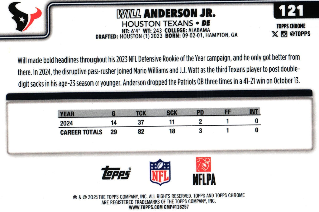 Will Anderson 2025 PULSAR Topps #121