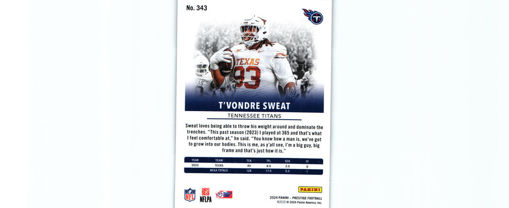 T'Vondre Sweat 2024 DIAMOND Prestige #343 RC