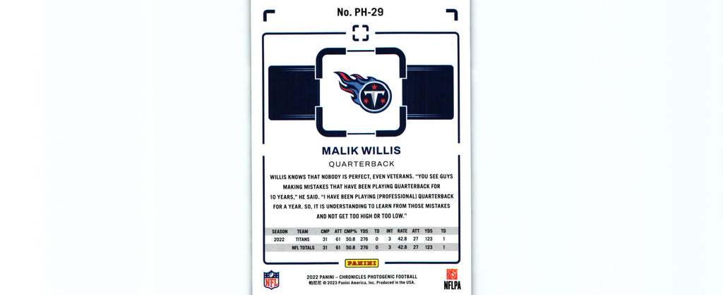 Malik Willis 2022 Chronicles PH-29 RC