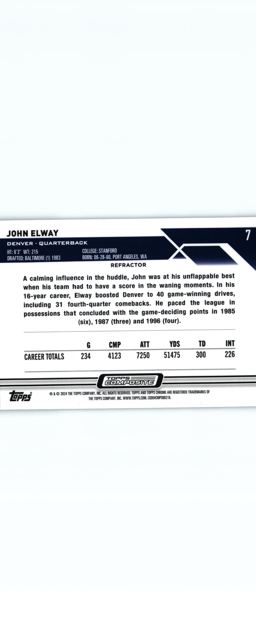 John Elway 2023 REFRACTOR Topps #7