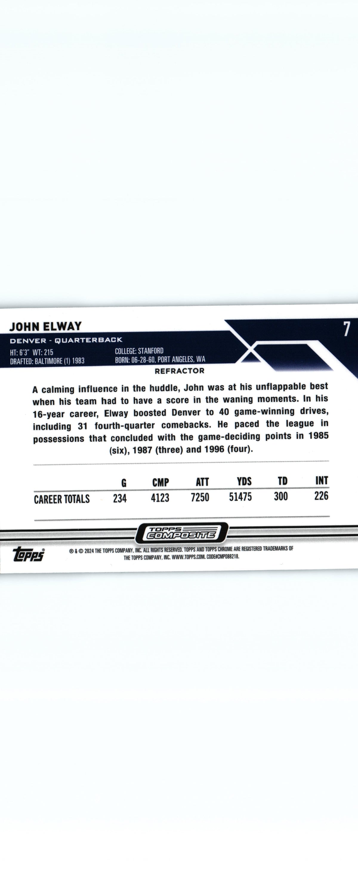 John Elway 2023 REFRACTOR Topps #7