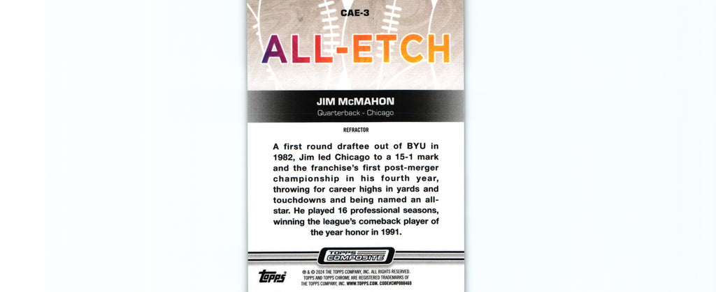 Jim McMahon 2023 REFRACTOR Topps CAE-3