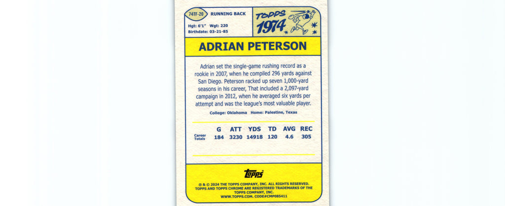 Adrian Peterson 2024 Topps 74FT-20