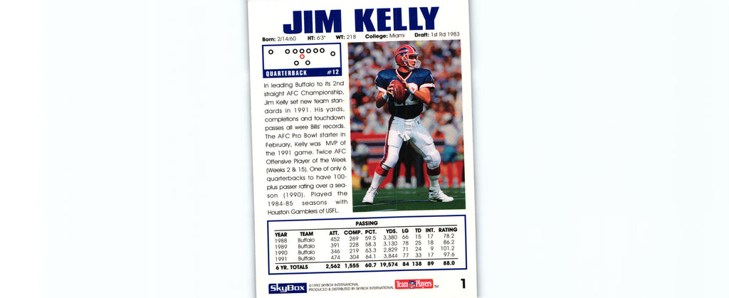 Jim Kelly 1992 Sky Box #1