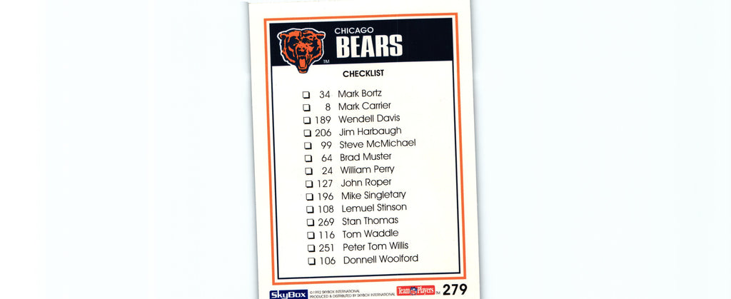 Chicago Bears 1992 SkyBox #279 "Checklist"