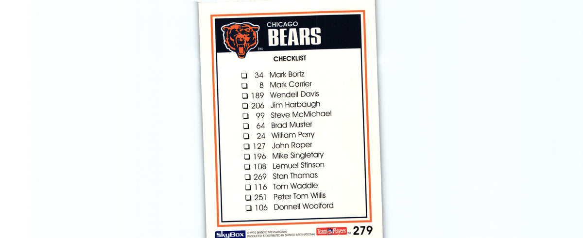 Chicago Bears 1992 SkyBox #279 "Checklist"