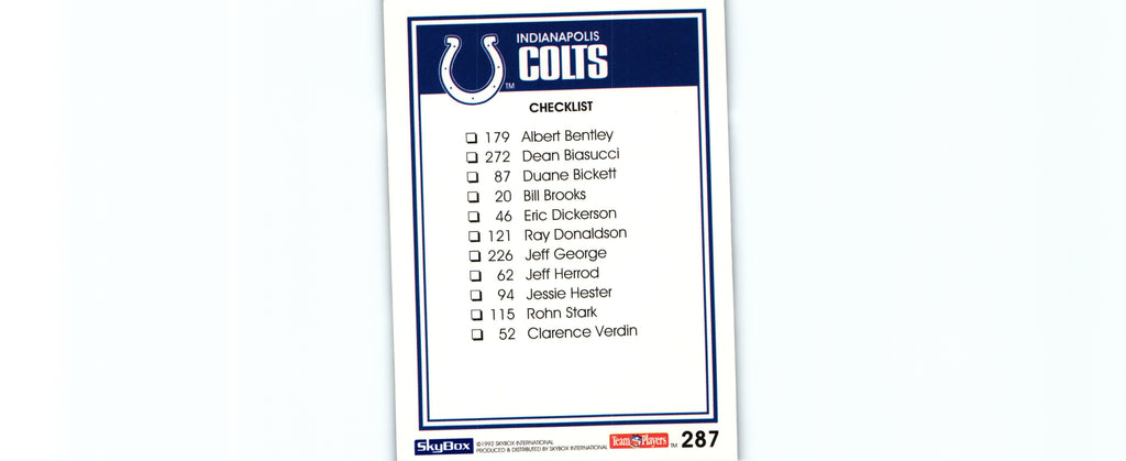 Indianapolis Colts 1992 SkyBox #287 "Checklist"