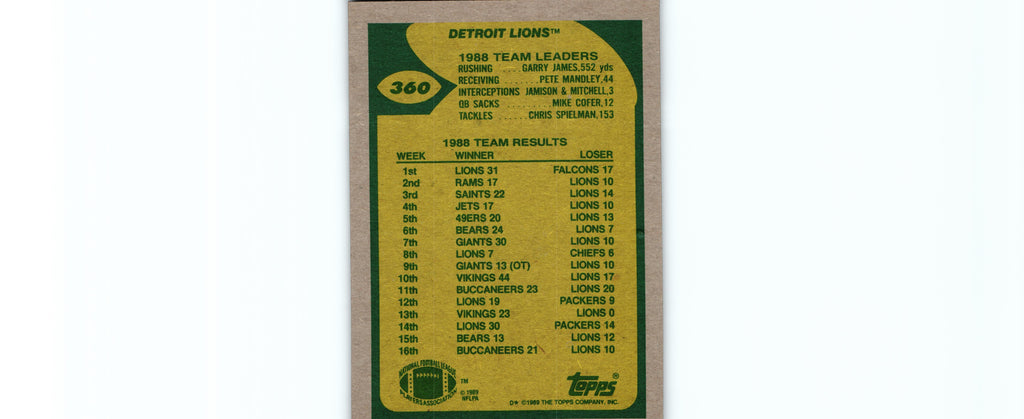 Detroit Lions 1989 Topps #360