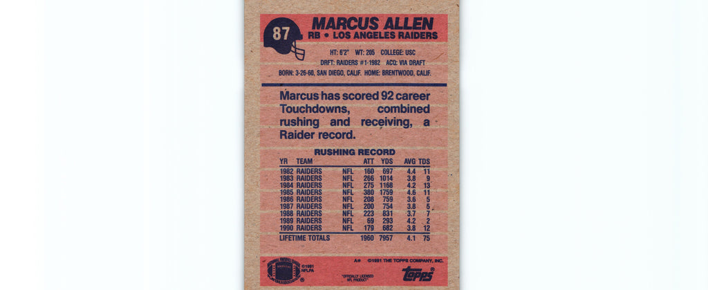 Marcus Allen 1991 Topps #87