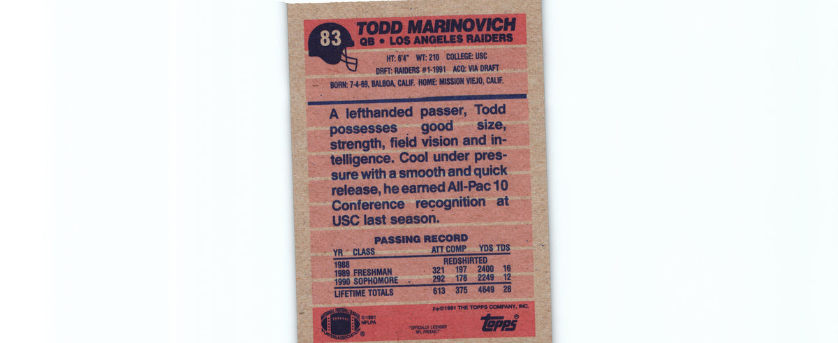 Todd Marinovich 1991 Topps #83 RC