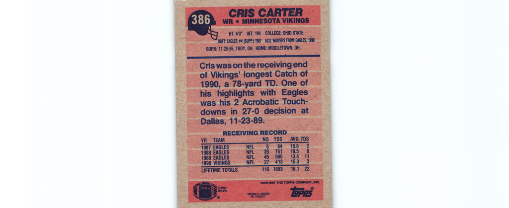Cris Carter 1991 Topps #386