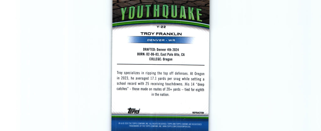 Troy Franklin 2024 X-FRACTOR Topps #215 RC