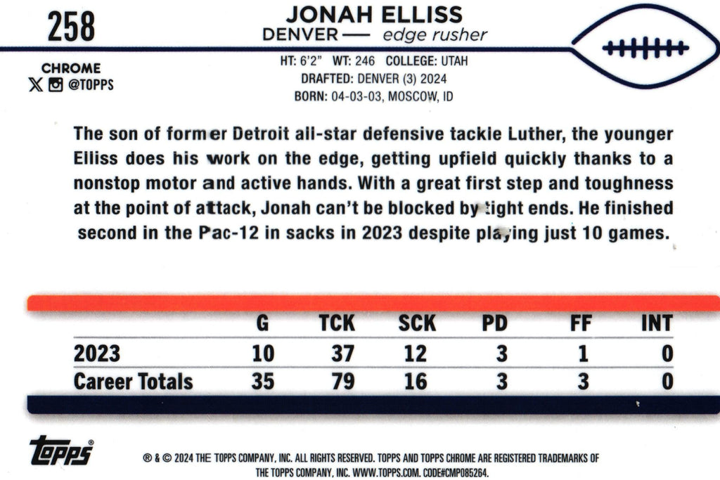 Jonah Elliss 2024 X-FRACTOR Topps #258 RC