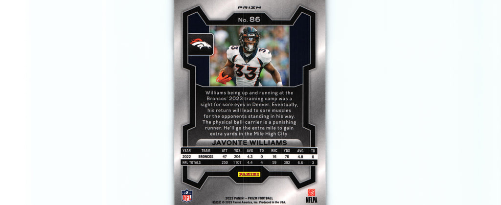 Javonte Williams 2023 SILVER Prizm #86