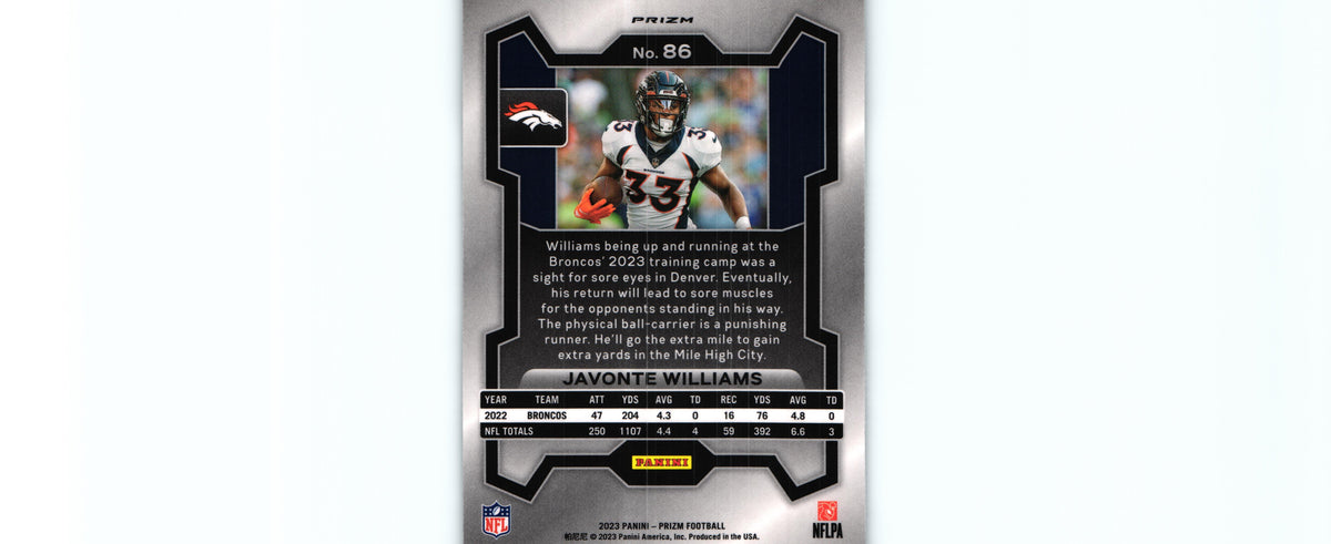 Javonte Williams 2023 SILVER Prizm #86