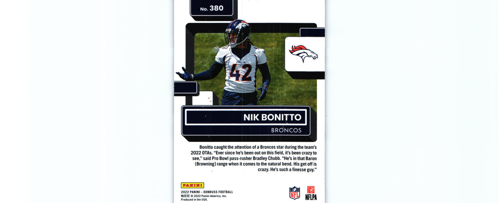 Nik Bonitto 2022 Donruss #380 RC, Bronco