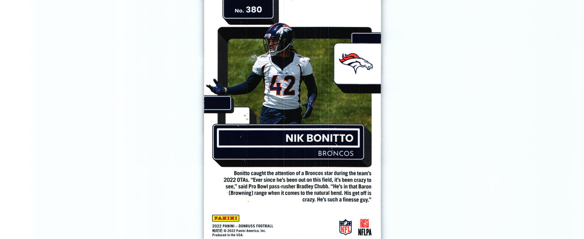 Nik Bonitto 2022 Donruss #380 RC, Bronco