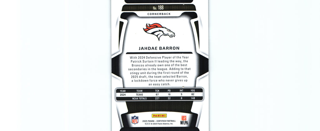 Jahdae Barron 2025 MIRROR Certified #188 /399 RC