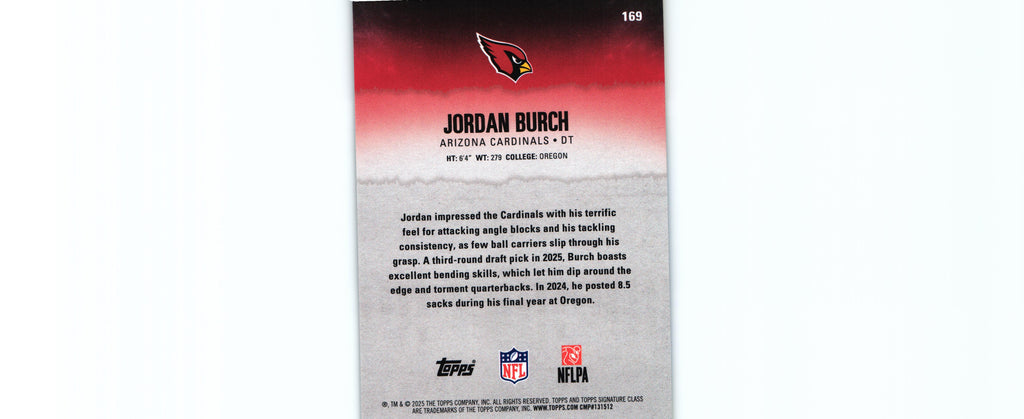 Jordan Burch 2025 BLUE&YELLOW Topps #169 RC