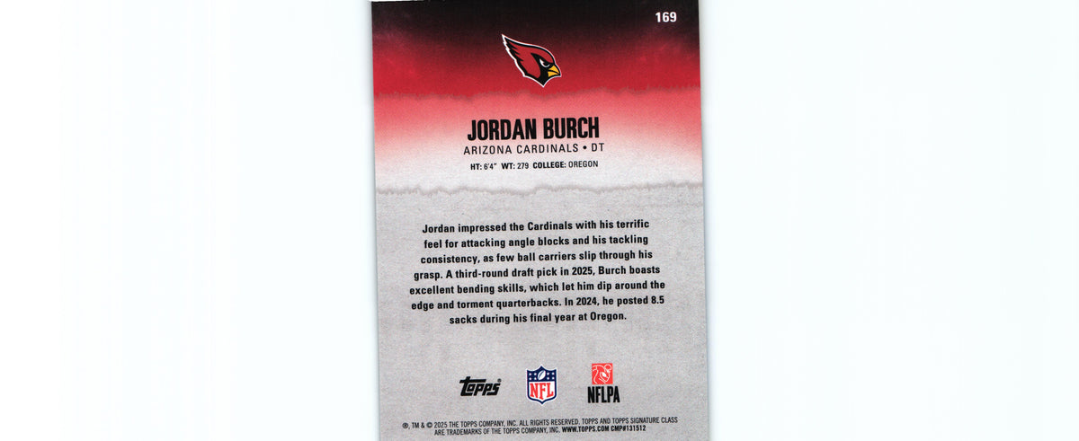 Jordan Burch 2025 BLUE&YELLOW Topps #169 RC