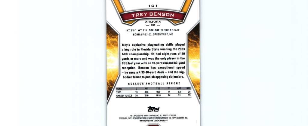 Trey Benson 2024 BLUE&ORANGE SPARK Topps RC #101