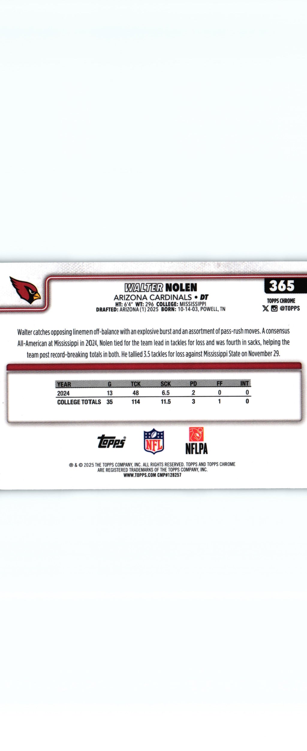 Walter Nolen 2025 RAY WAVE Topps #365 RC