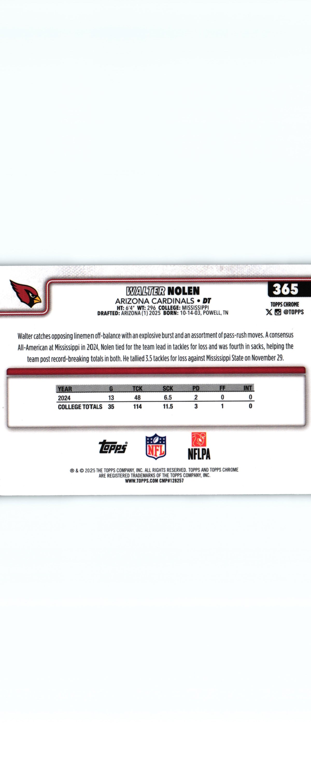 Walter Nolen 2025 RAY WAVE Topps #365 RC