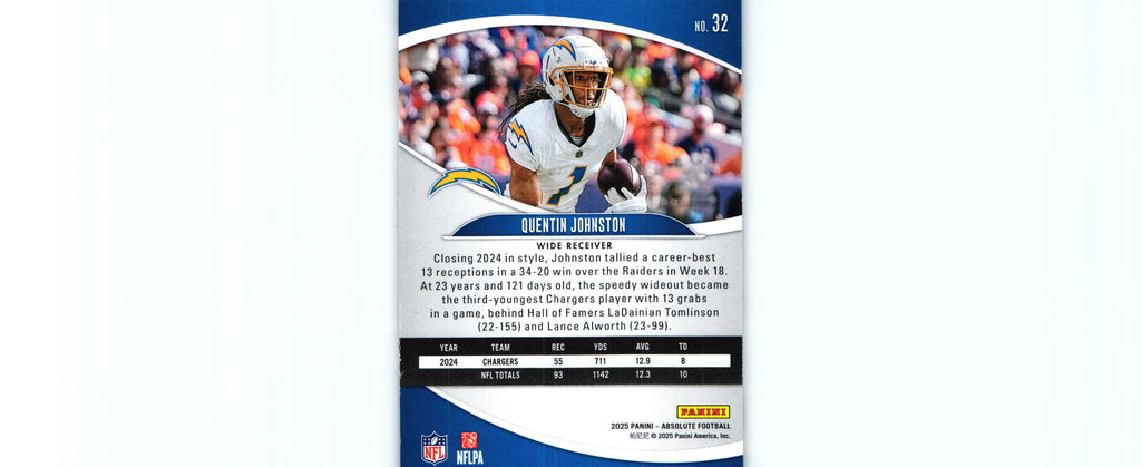 Quentin Johnston 2025 BLUE Absolute #32, Charger