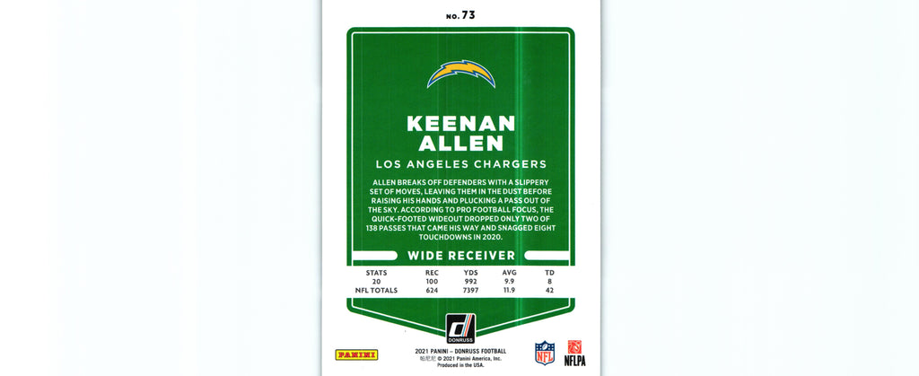 Keenan Allen 2021 PRESS PROOF GREEN Donruss #73