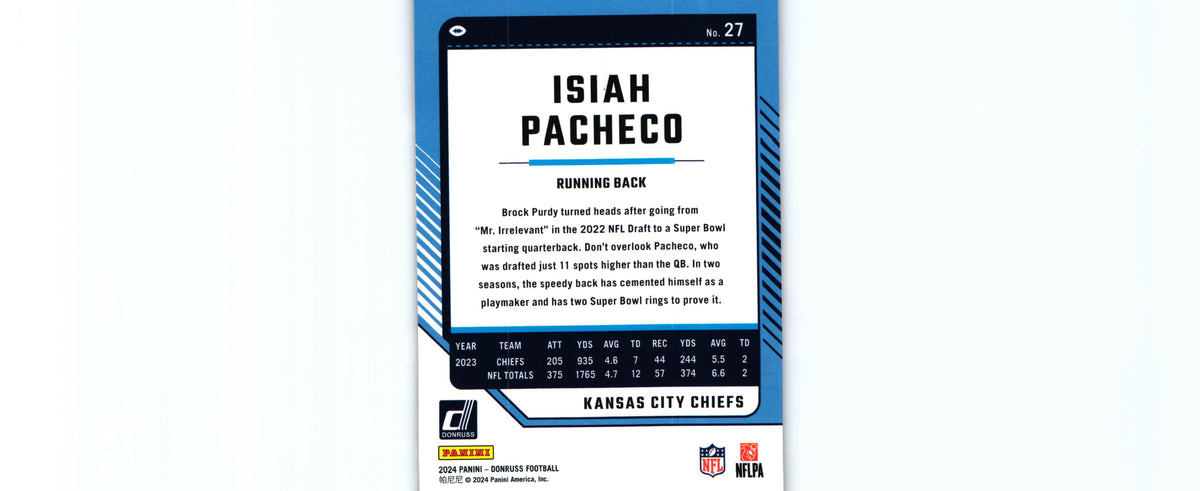 Isiah Pacheco 2024 PURPLE Donruss #27