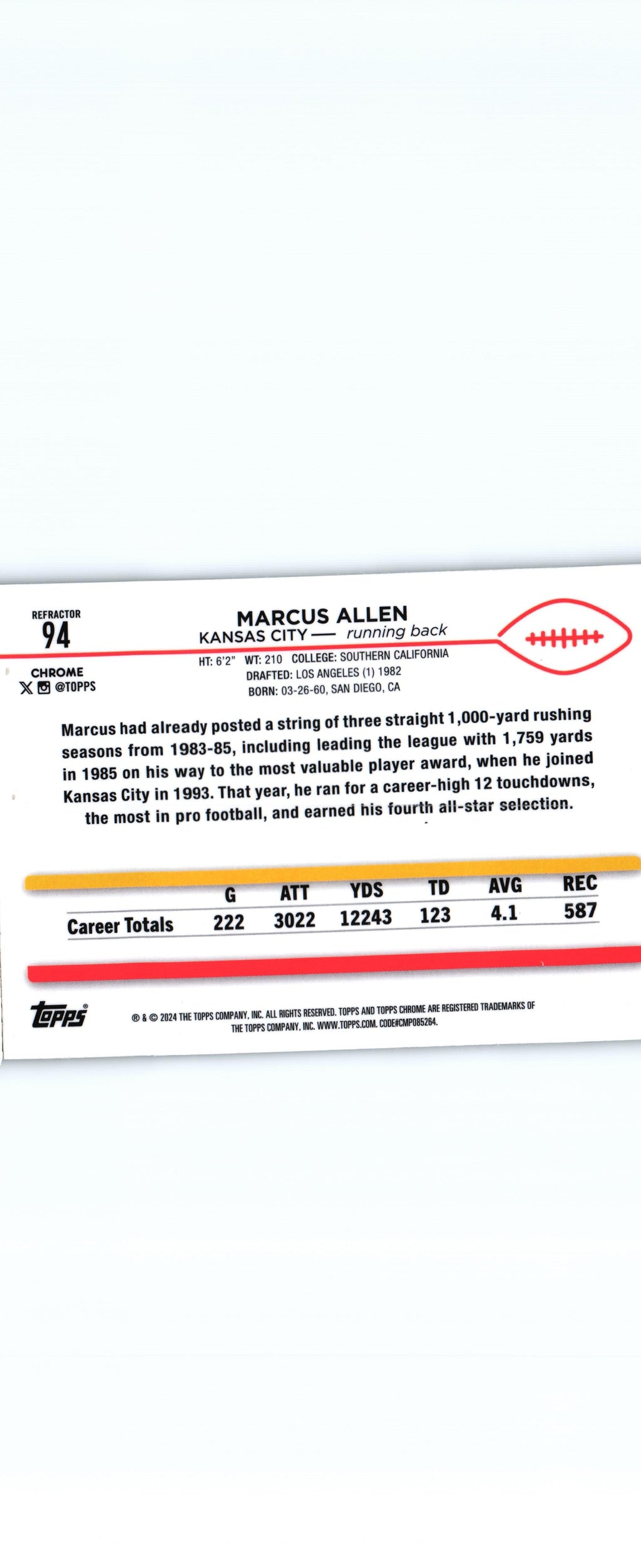 Marcus Allen 2024 REFRACTOR Topps #94