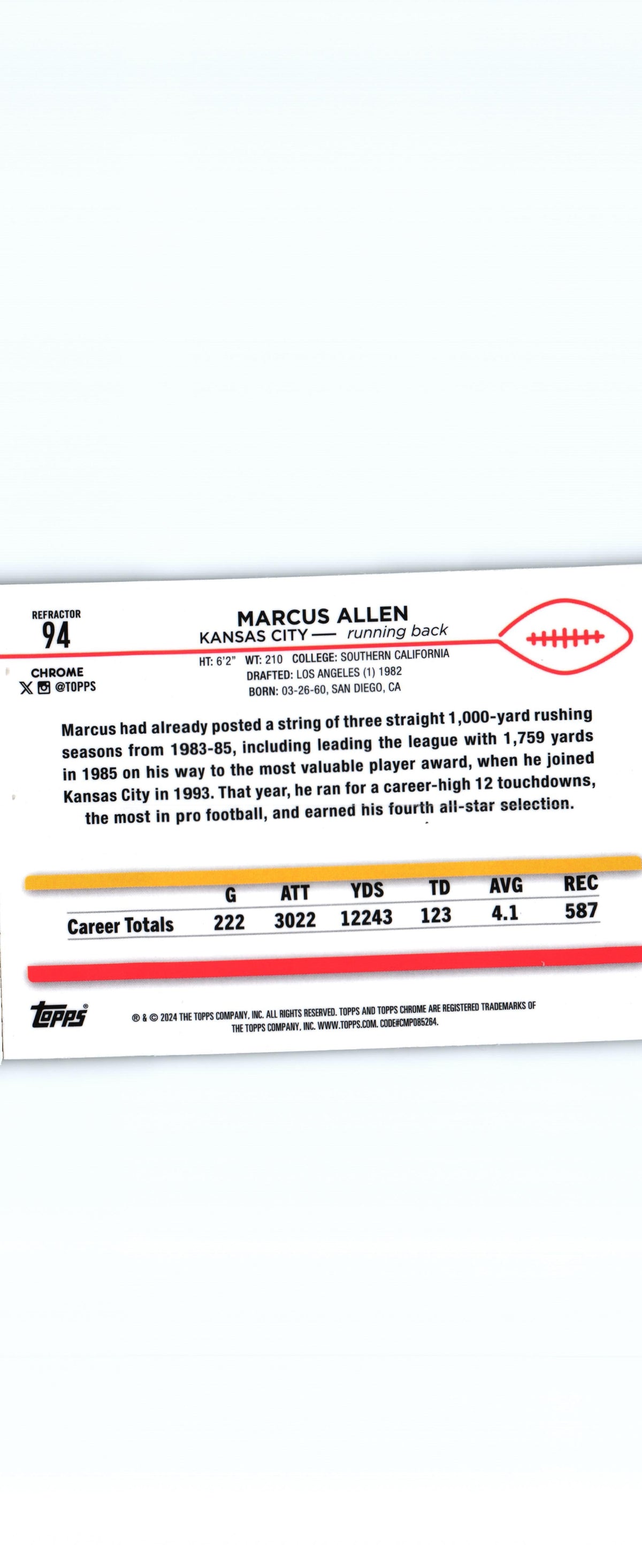 Marcus Allen 2024 REFRACTOR Topps #94