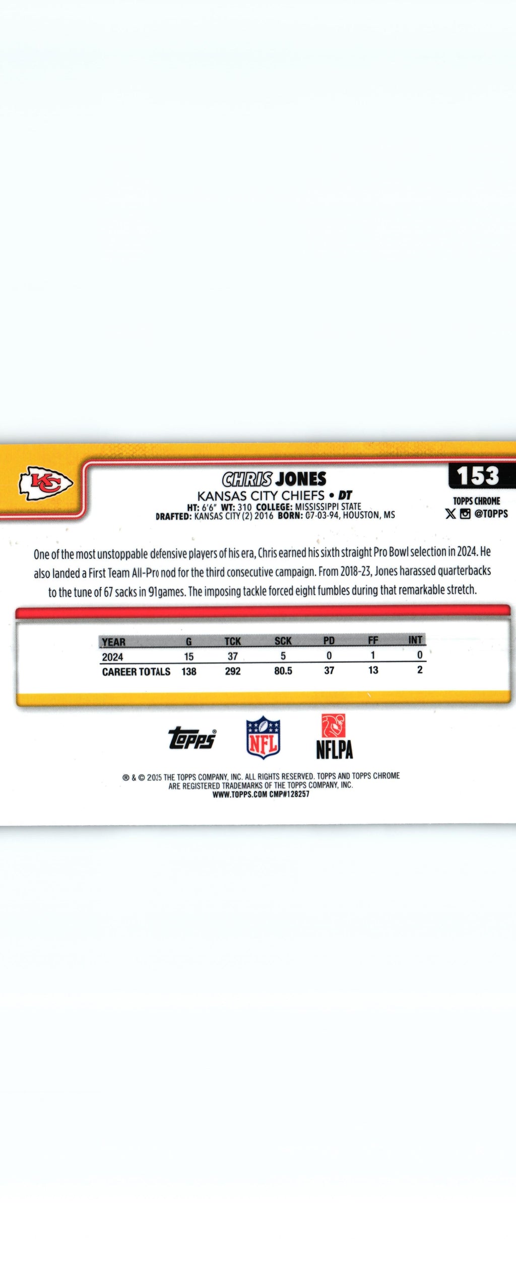 Chris Jones 2025 PULSAR Topps #153,