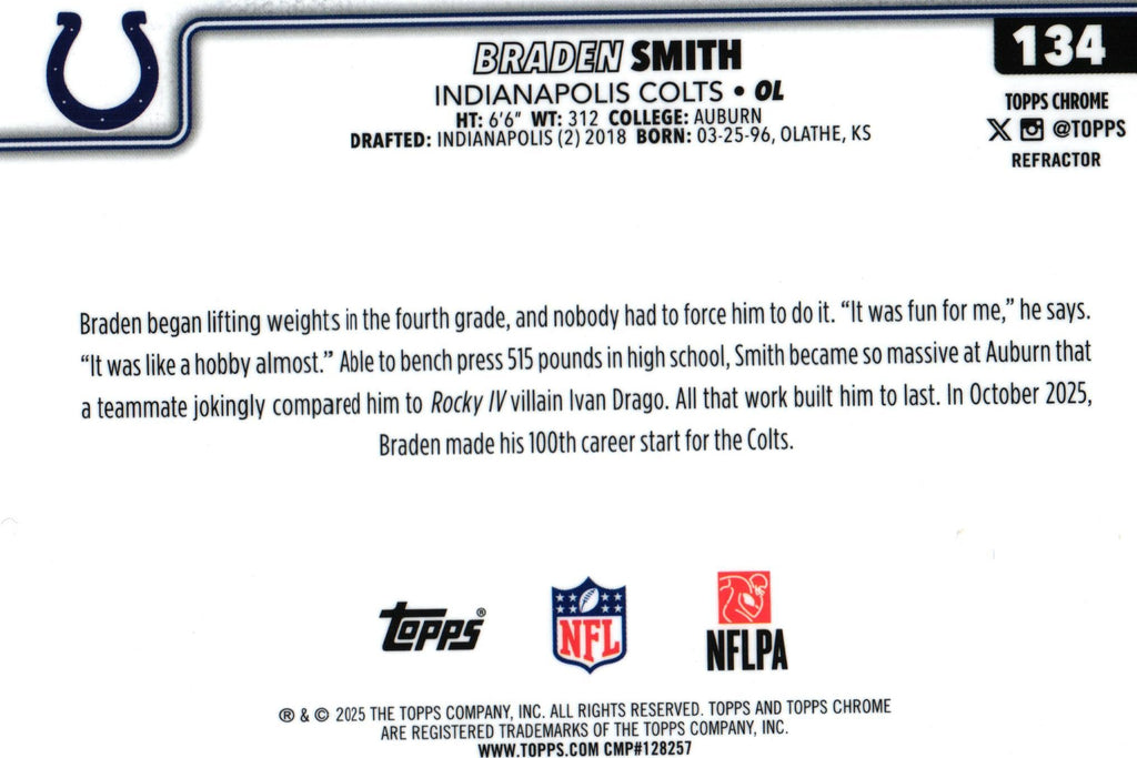 Braden Smith 2025 REFRACTOR Topps #134