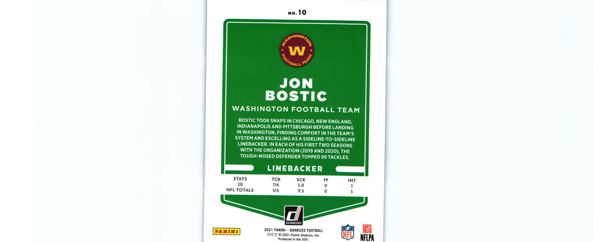 Jon Bostic 2021 PRESS PROOF BLUE Donruss #10