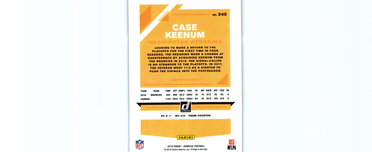 Case Keenum 2019 PRESS PROOF BLUE Donruss #240