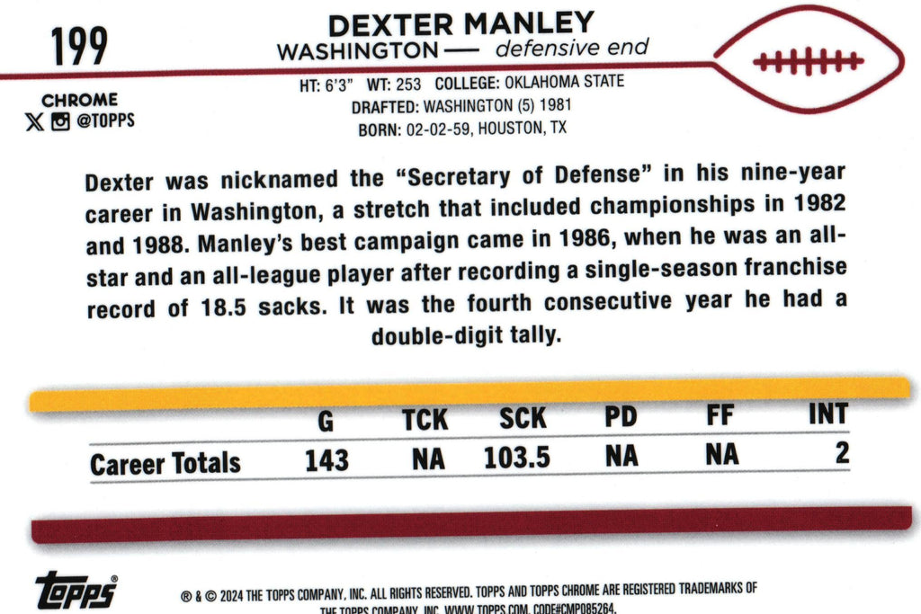 Dexter Manley 2024 X-FRACTOR Topps #199