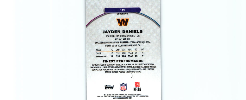 Jayden Daniels 2025 X-FRACTOR Topps #149
