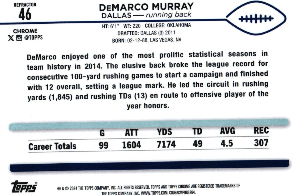 DeMarco Murray 2024 REFRACTOR Topps #46