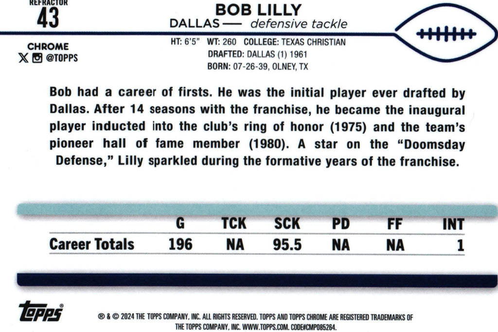Bob Lilly 2024 REFRACTOR Topps #43