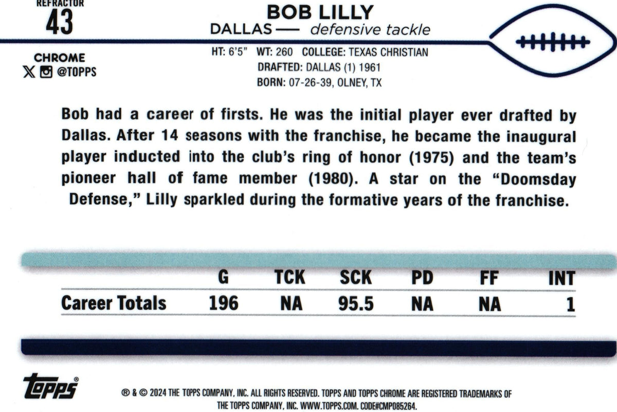 Bob Lilly 2024 REFRACTOR Topps #43