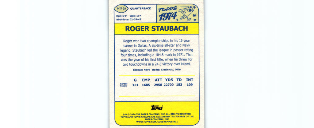 Roger Staubach 2024 Topps 74TF-19